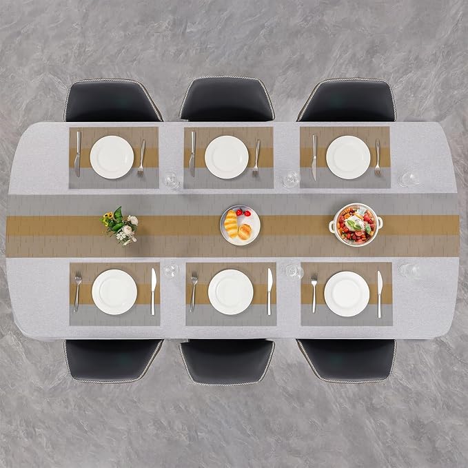 Placemats Set of 6, Vinyl Woven Heat-Resistant Place Mats | Washable Wipeable PVC Table Mats, Non Slip Placemat for Kitchen Dining Indoor Outdoor Table (Gray Light Brown, Set of 6)