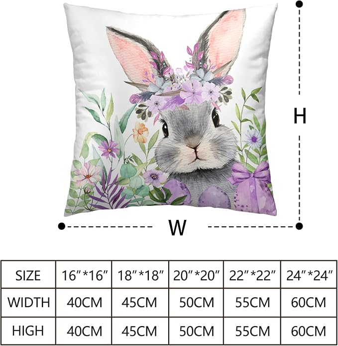 Set of 2 Easter Pillow Covers 16x16 Bunny Eggs Throw Pillow Covers Floral Cross He is Risen Pillow Cases Purple Happy Easter Decorative Pillowcases for Home Outdoor Spring Decor