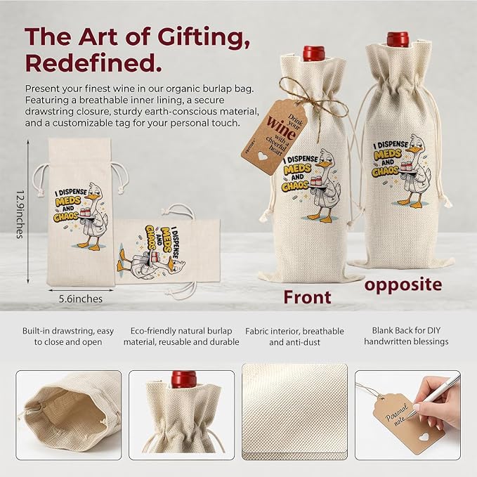 Funny Pharmacist Gifts Cute Goose Pharmacist RX Wine Bag for Women Men