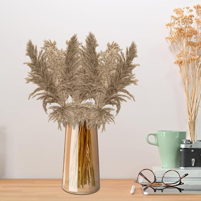 Amber Glass Vase for Flowers-6 Inch Clear Glass Flower Vases for Centerpiece，Ins Modern Boho Style Vase for Wedding Housewarming Gift(Amber, Small)
