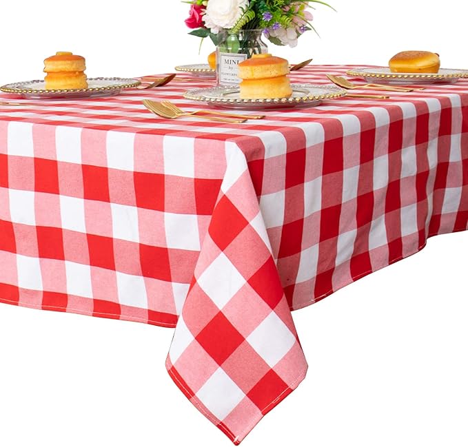ShinyBeauty Checked Square Tablecloth 54x54-Inch Red and White | Buffalo Plaid Fabric Washable Cotton Table Cover for Dining Room Card Table - Gingham Rustic Lattice Christmas Decor