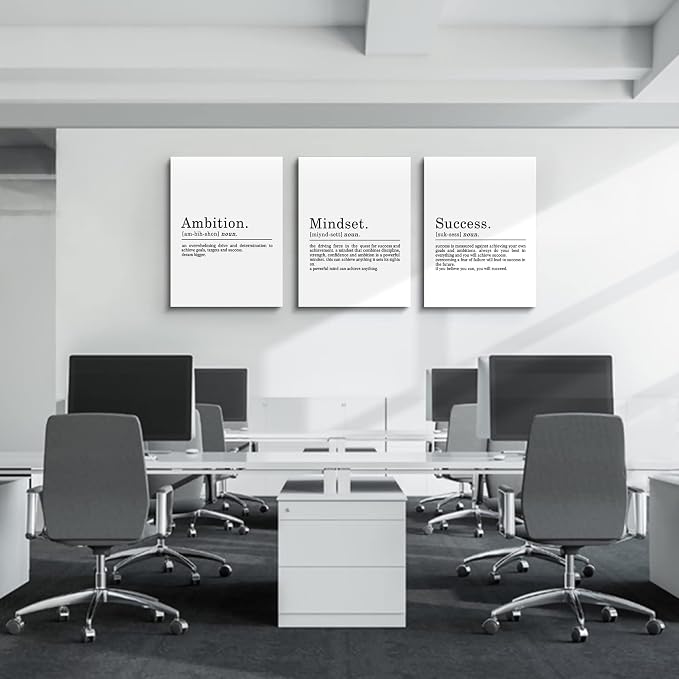 EPHANY ART - Inspirational Canvas Prints - Mindset Quotes, Motivational Wall Art Success Framed Entrepreneur Poster - Positive Quotes Wall Poster for Home Office Workplace (L-3pcs, 24x36inchx3pcs)