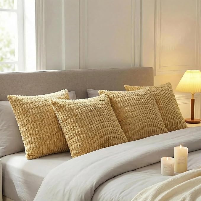Fancy Homi 4 Packs Decorative Throw Pillow Covers for Living Room Couch Bed, Modern Farmhouse Boho Home Décor Accent Cushion Case, 20" x 20", Mustard Yellow