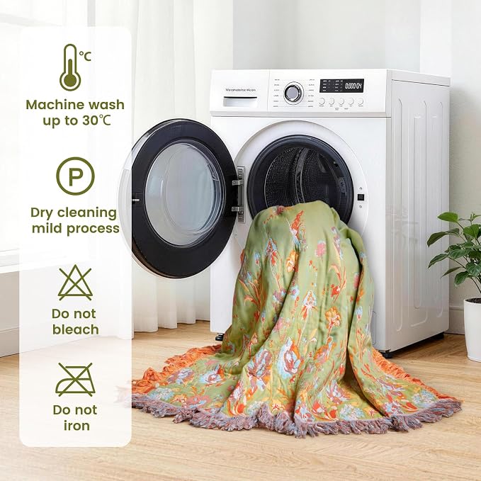 MSGKV Boho Throw Blanket 60"x80" Summer Cotton Butterfly Floral Blanket | Butterfly Floral Pattern, Muslin Throw, Reversible Woven, Lightweight Comfort, Farmhouse Decor, All Season, Machine Washable