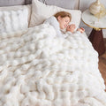 NEWCOSPLAY Faux Fur Thick Bubble Twin Blanket for Couch, Ivory, 60"x80" | Luxury Fluffy Thick Warm Bubble Blanket for Couch Sofa Bed 1000GSM, Soft Plush Cozy Decorative Throw, Gift for Women Men