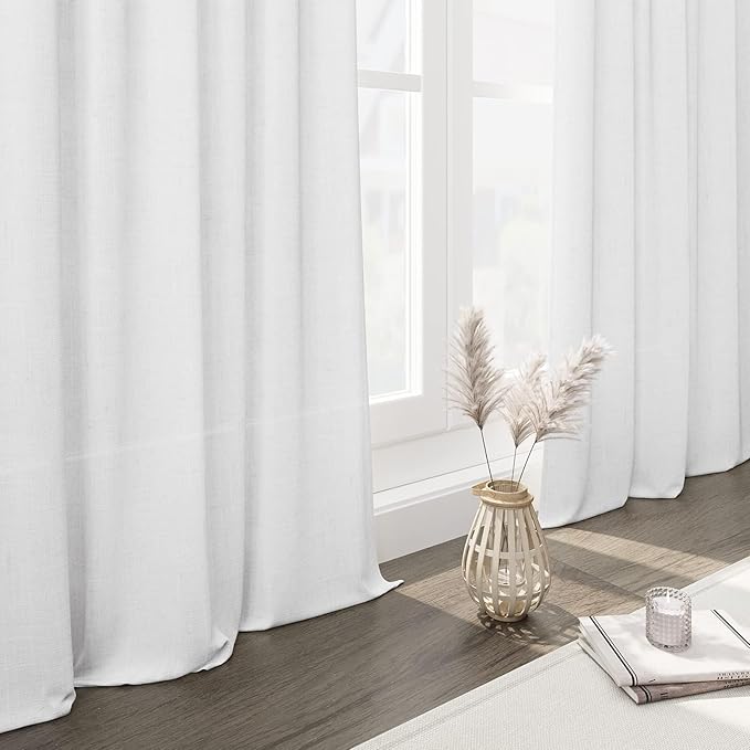 Kitchen Linen Curtains 30 Inch Length White Semi Sheer Light Filtering Curtains Back Tab and Rod Pocket Modern Farmhouse Decor for Cafe Small Window Curtain 29 x 30 Inch,2 Panels