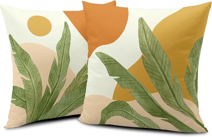 Tropical Leaves Throw Pillow Covers Boho Abstract Pillow Covers Palm Leaf Decorative Square Pillow Case 24x24 for Home Decor Living Room Couch 2 Pack