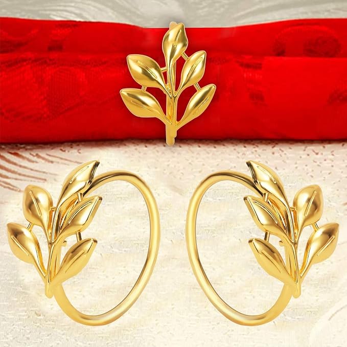 KPOSIYA Set of 100 Leaf Napkin Rings Metal Gold Napkin Holder Table Napkin Rings for Thanksgiving Day Christmas Dinning Table Parties Everyday (Ye Zi-Gold 100)