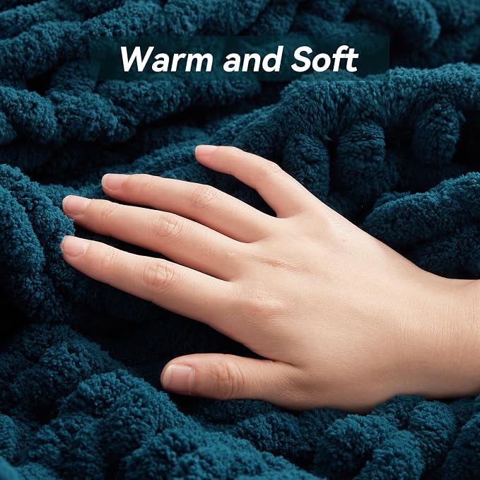 Chunky Knit Throw Blanket 60x80 Inch Chenille Yarn Handmade
