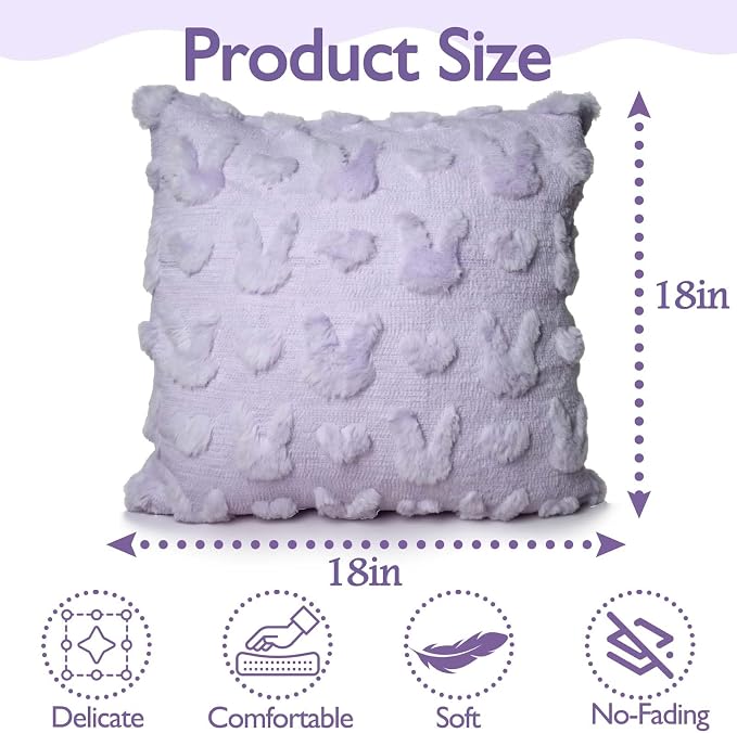 ONFAON Easter Decorations-Easter Day Pillow Covers, Set of 2 Soft Plush Short Wool Velvet Purple Throw Pillow Covers Farmhouse Seasonal Cushion Case Decoration for Sofa Couch 18 x 18 Inch