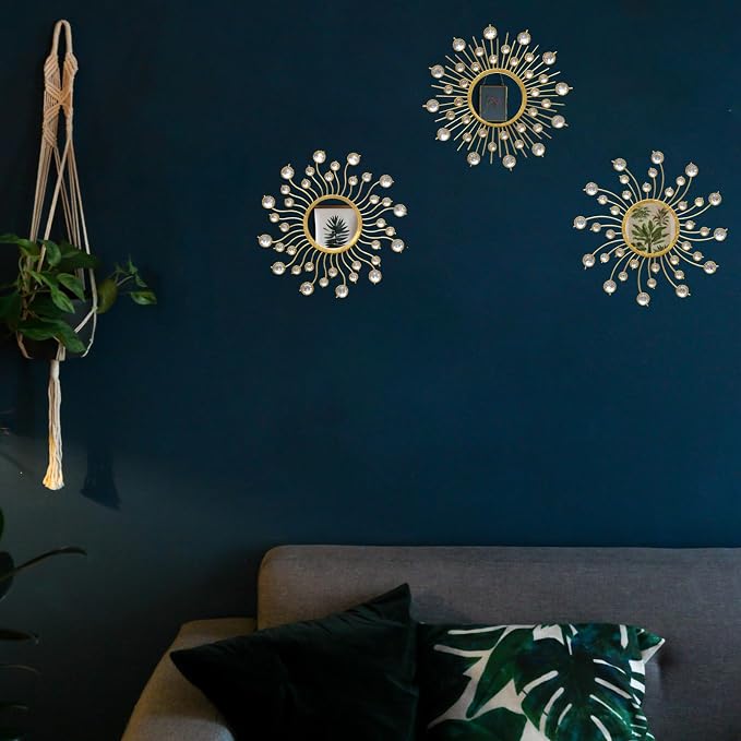 Mirror Wall Decor Sunburst Boho Gold Art Metal Living Room Bedroom Bathroom | Set of 3