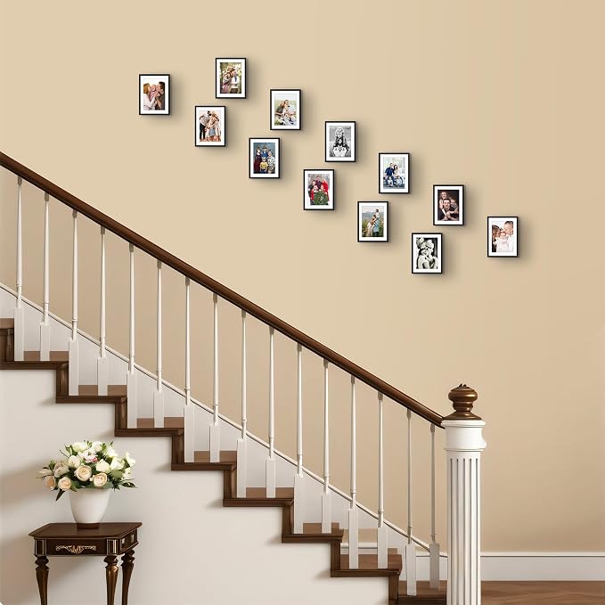Frametory 12 Pack 6x8 Aluminum Frame with Mat for 5x7 Photo, Black