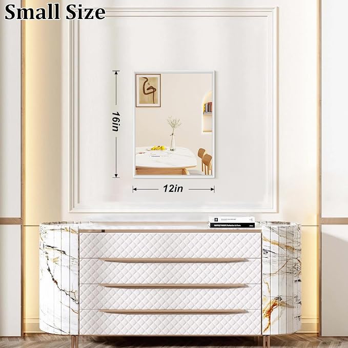 AAZZKANG Mirrors for Wall Rectangular Metal Frame Mirror for Farmhouse Bathroom Bedroom Living Room Home Entryway Hanging Vertically or Horizontally White Small