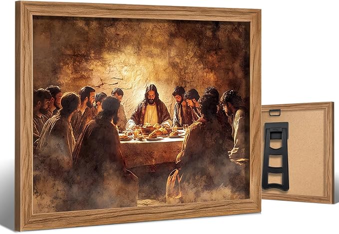 AUUAUU The Last Supper Wall Art, Wood Framed Jesus Religious Canvas Painting, Vintage Christian Wall Decor for Living Room Bedroom, 8x10 Inches Ready to Hang