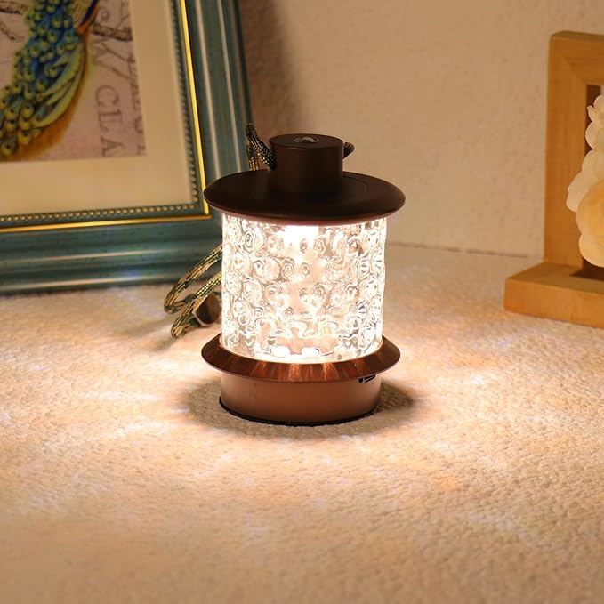 Cordless Small Table Lamp, Metal Glass, Lanyard, Rechargeable, Dimmable