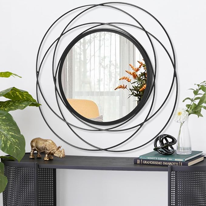 Round Black Mirror 24" for Living Room Wall Decor, Black Accent Framed Circle Bathroom Mirror, Decorative Vanity Mirror, Circular Mirror for Farmhouse Entryway Hallway