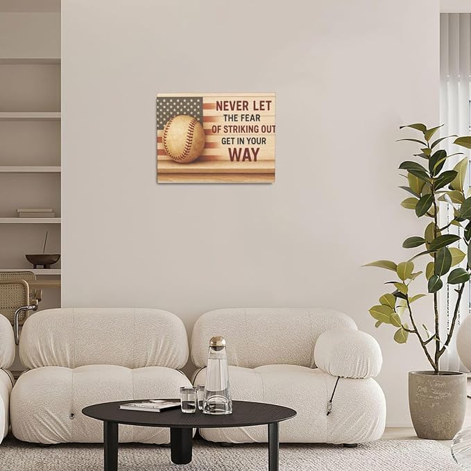 Baseball Wall Art Baseball Wall Decor Sports Pictures Motivational Quotes Canvas Prints Painting Artwork Inspirational Decoration for Boys Bedroom Playroom Framed Kids Teen Gifts 12"x16"
