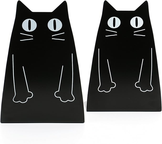 TOBSON Cute Cat Heavy Duty Bookend Nonskid Bookends Art Decoration,A Pairs(Black)