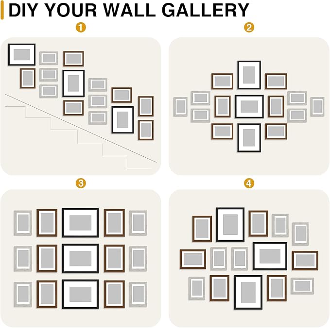 decorUhome 15 Pack Assorted Picture Frame Set for Wall & Tabletop, P0715MT | Black / Brown / Grey, Multi Size Picture Frame Includes Three 8x10 / Six 5x7 / Six 4x6 for Family Gallery Wall