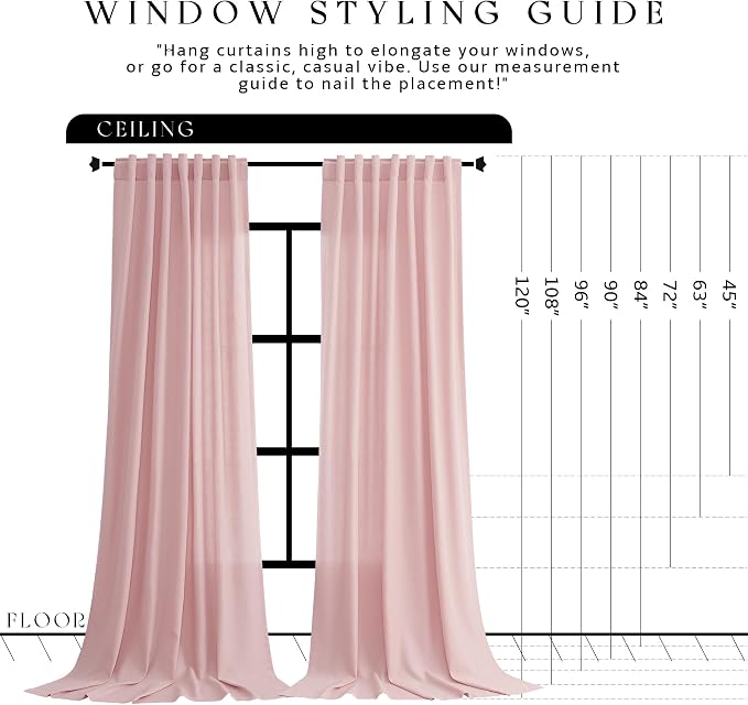Jowels Pink Linen Curtains 63 Inch Long 2 Panels for Living Room | Light Filtering Semi Sheer Curtain, Back Tab Pocket Pleated Look, Boho Farmhouse Textured Privacy Drapes for Bedroom Window