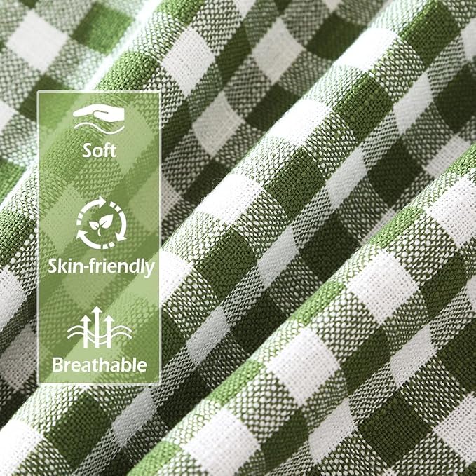 Spring Green Plaid Gingham Euro Pillow Sham Covers 26x26 Set of 2 for Couch | 26 x 26 Spring European Pillow Covers, Extra Large Pillow Cases, Decorative Pillow for Bed, Cojines Decorativos Para Cama
