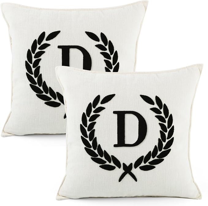 Pack of 2 Chenille Initials Pillowcases 20x20 inch Cream White