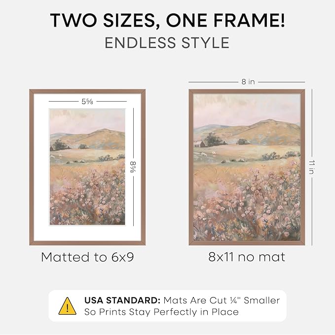 Homeforia 8x11 Mocha Picture Frame, High-End Metal, 6x9 Mat, Glass