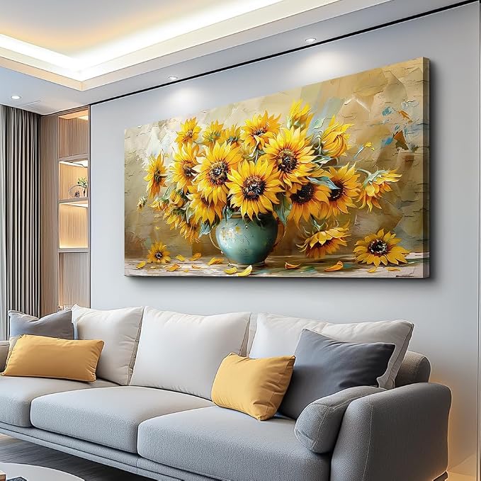 QIYILEXWART Canvas Wall Art For Living Room Large Wall Decor For Office Bedroom Decorations Sunflower Landscape Pictures Abstract Painting Artwork Room Wall Mural Aesthetic Home Decor 30x60 In