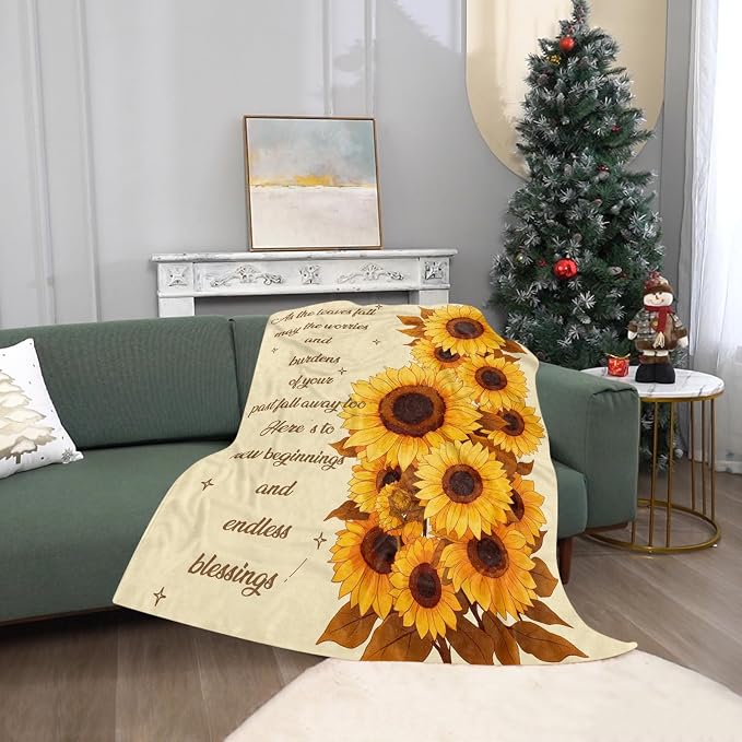 Sunflower Blanket Cheerful Throw Soft Flannel Lightweight Cozy Blanket Great Gifts for Women Friends on Birthday Christmas Valentine's Day 55"x70"