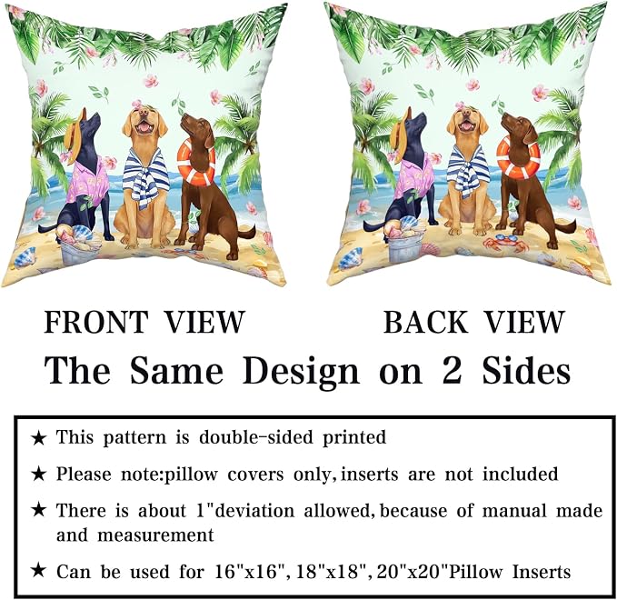 Giwawa Summer Dogs Pillow Covers Set of 2 20"x20" Funny Coastal Beach Puppy Square Pillowcases Tropical Palm Leaf Floral Soft Cotton Throw Cushion Covers for Sofa Couch Patio Living Room Decor