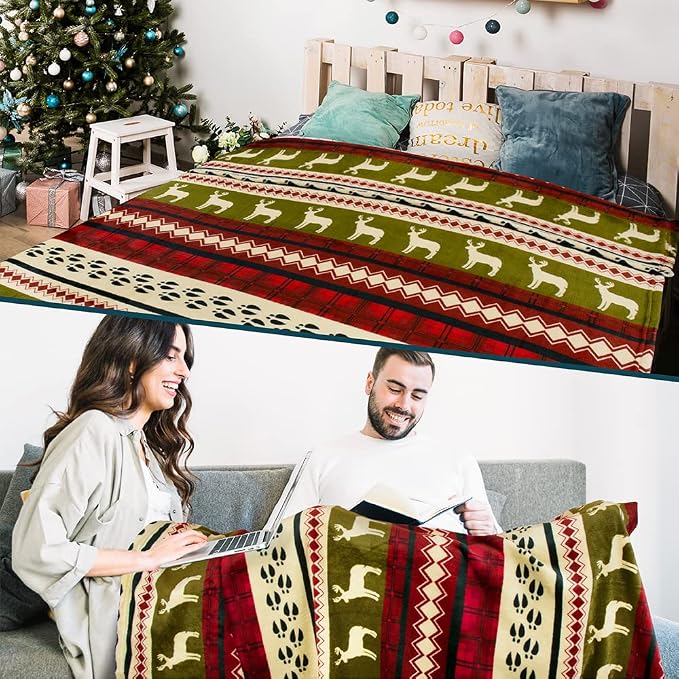 Pavilia Plush Red Christmas Fleece Throw Blanket - Soft, Warm Winter Cabin Throw, 50x60