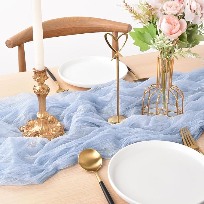 Blue Cheesecloth Table Runner Cheese Cloth Wedding Birthday Party Decor | 10Ft Summer Rustic Boho Gauze Farmhouse Bridal Baby Shower Holiday Dining Tea Party Home Table Decorations