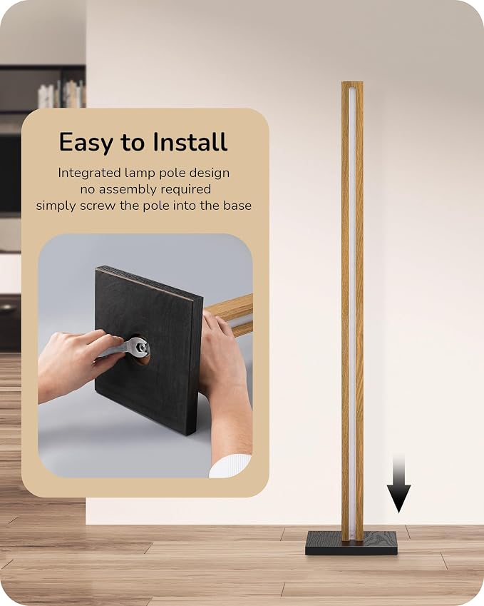 EDISHINE 48.43" Wooden LED Corner Floor Lamp with Remote, Dimmable & 7CCT