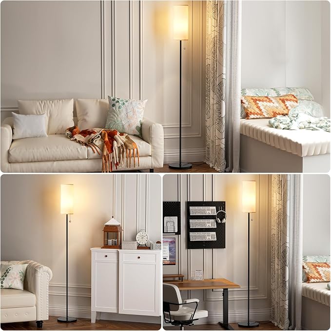 Ambimall Floor Lamp with Bulb & Lampshade & Chain Switch Set of 2, Beige