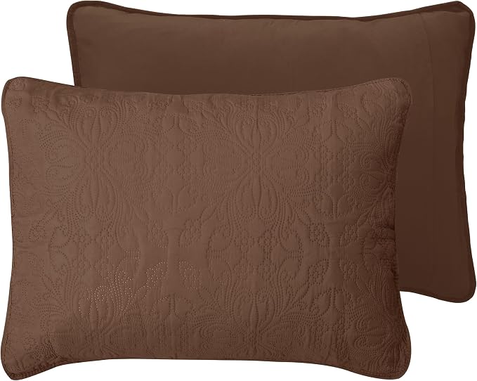 Easy-Going Reversible Quilt Set Twin, Bedspread with 1 Shams | Damask-Brown/Beige, Lightweight Microfiber Bed Comforter, 1 Quilt + 1 Pillow Shams, All-Season Coverlets for Bedroom