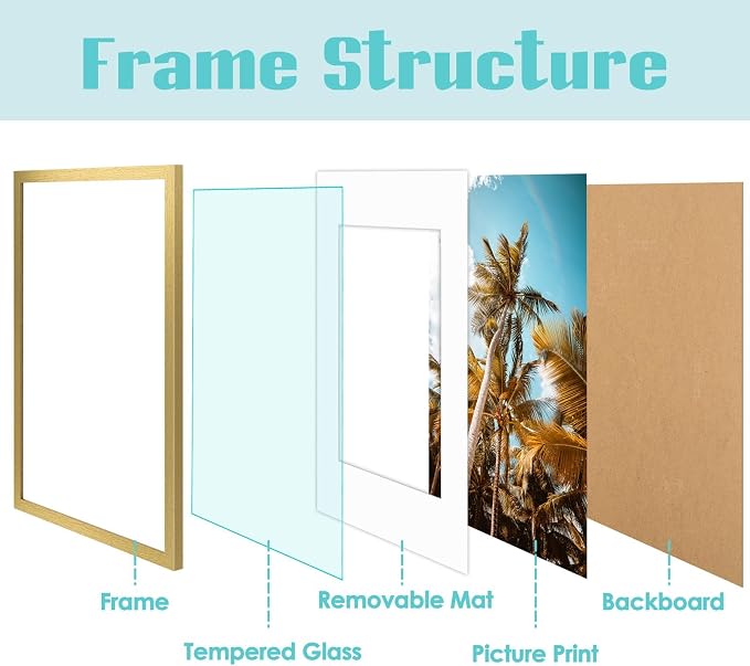 Frametory 16x24 Gold Picture Frame with Real Glass Mat for 12x18