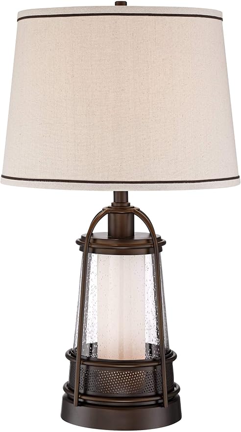 Iron Hugh 26" High Table Lamp Bronze Brown Lantern Night Light LED