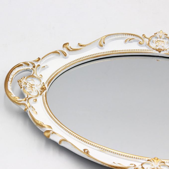 Eaoundm 14.5 x 10 inchs Oval Antique Decorative Wall Mirror (White) | Vintage Hanging Mirror