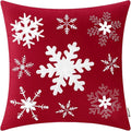 BRAWARM Christmas Pillow Cover 18 X 18 Inches, Christmas Red Snowflake Embroidered Pillow Cover, Soft Velvet Decorative Throw Pillow for Couch Bed Sofa Living Room Home