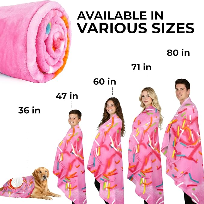 Zulay Kitchen Donut Blanket - Novelty Big Donut Blanket Adult and Kids - Premium Soft Flannel Round Pink Glazed Round Blanket for Indoors, Outdoors, Travel, Home 285 GSM - 71 Inches