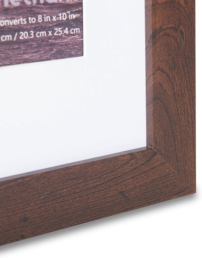 kennethan 11x14 Picture Frame Dark Brown 1 Pcs in 1 set Wooden Frame can Display 8x10 Picture with Mat or 11x14 Without Mat on the Wall for home decoration，holiday gift