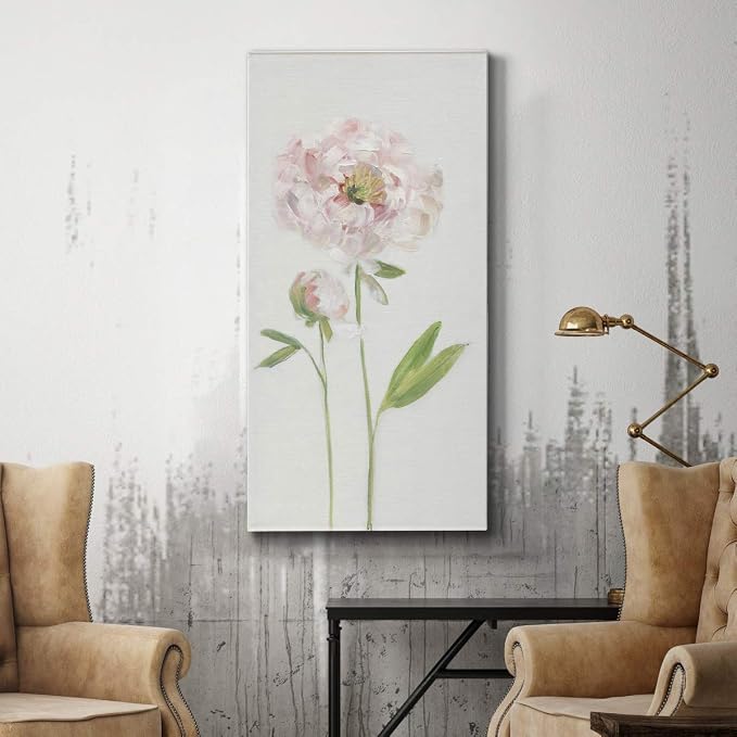 Renditions Gallery Canvas Floral Wall Art Home Paintings & Prints Single Stem Peony Rustic Romantic Botanical Modern Artwork Decorations for Bedroom Office Kitchen - 12"x24" LT43