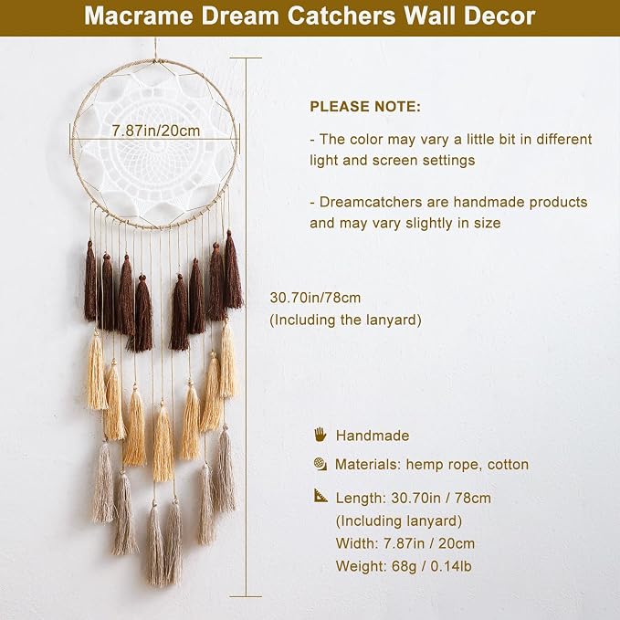 Artilady Macrame Dream Catcher Wall Hanging, Large Boho Room Decor