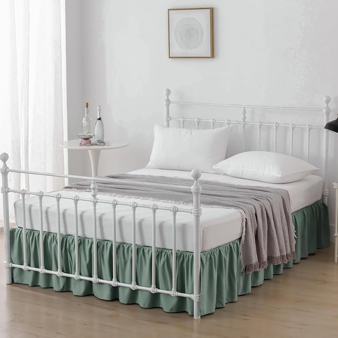 Bed Skirt Twin Size Ruffled Bed Skirt with Split Corners | 18 Inch Drop Dust Ruffle Bed Skirt with Platform, Sage Green, 18" Twin