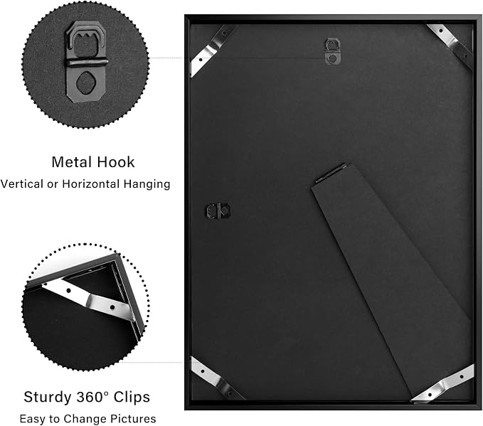 Frametory 9x12 Black Aluminum Metal Picture Frame Mat for 6x8 Glass