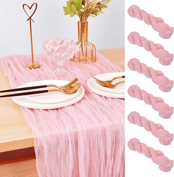 Pink Cheesecloth Table Runner Cheese Cloth Wedding Birthday Party Decor | 10Ft Rustic Boho Gauze Farmhouse Bridal Baby Shower Holiday Dining Tea Party Home Table Decorations Blushing Pink 10 Pack