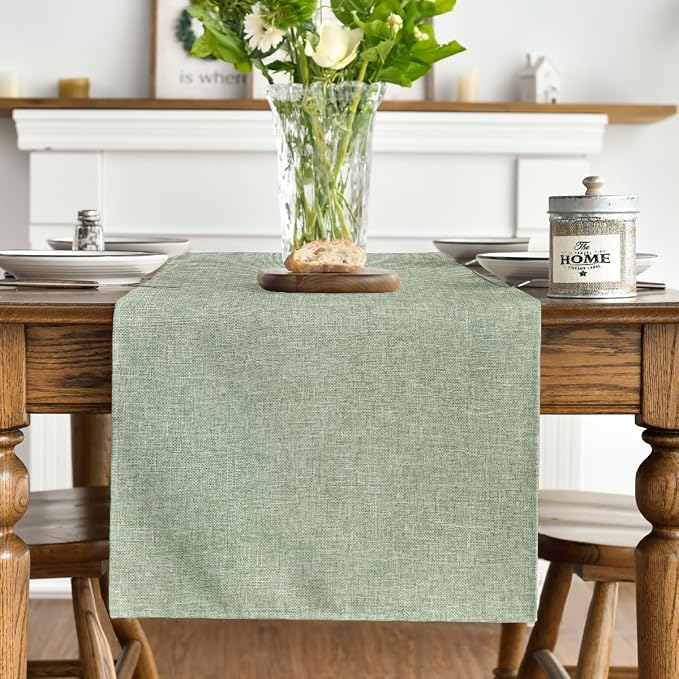 Artoid Mode Sage Green Table Runner, Seasonal Spring Summer Washable Kitchen Dining Table Decoration for Home Party Decor 13x60 Inch
