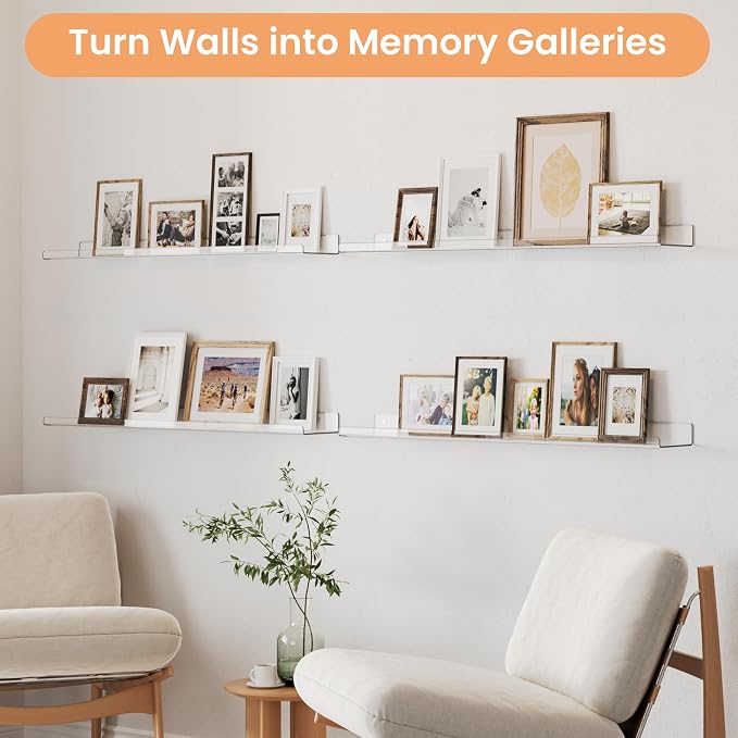 upsimples 35.5" Acrylic Shelves for Wall Storage and Organizer, 2 Pcs