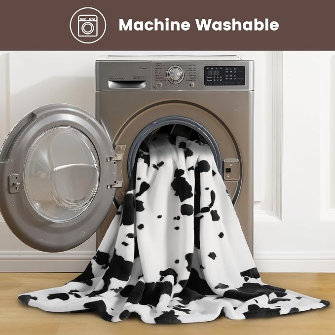 Cozy Bliss Cow Print Throw Blanket for Bed - Super Fuzzy Thick Soft Warm Fleece Blankets for Couch & Room Décor, for Women Men Girls Kids, Black & White Queen Size 90"*90"