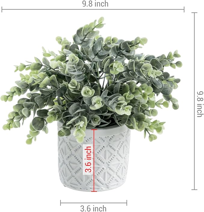 MyGift Artificial Eucalyptus Plant Gray Concrete Pot Geometric Pattern